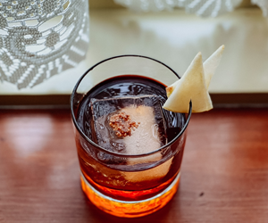 An Evening in Eden: Rye, Pomegranate Liqueur, Chartreuse, Apple Brandy & Fig Simple